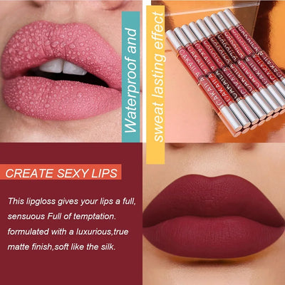 10Pcs/Set Matte Liquid Lip Gloss Lipstick Long Lasting Non-stick Cup Makeup Not Fade Lip Glaze Kit Gifts Maquiagem Beauty Health