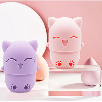 Purple Soft Silicone Cosmetic Blender Sponge Box Holder Beauty Powder Puff Blender Holder Sponge Makeup Egg Drying Case Portable