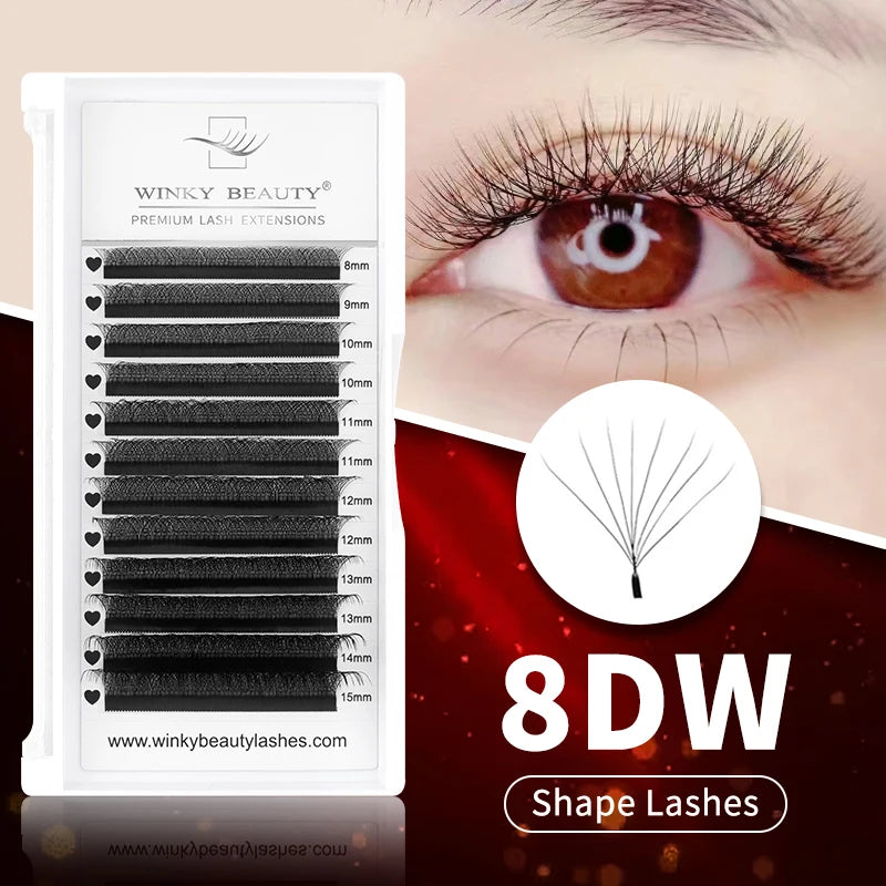 winky beauty 3D/4D/5D/6D/7D/8D Automatic Flowering W Shape Full Dense Bloom Premade Fans Speed Eyelash Extensions Natural Soft